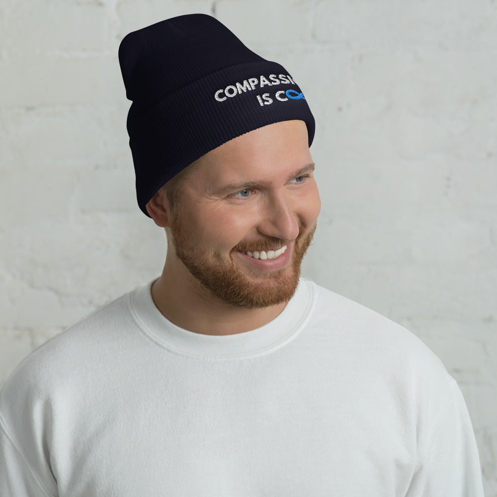 Compassion is Cool - Cuffed Beanie - White Thread