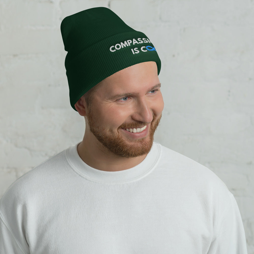 Compassion is Cool - Cuffed Beanie - White Thread