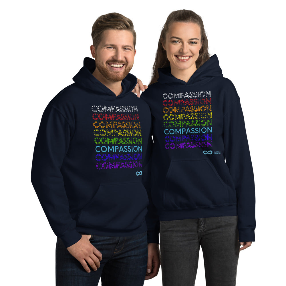 Compassion English - Unisex Hoodie - Rainbow White Print
