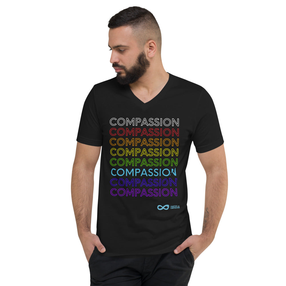 Compassion English - Unisex V-Neck - Rainbow White Print
