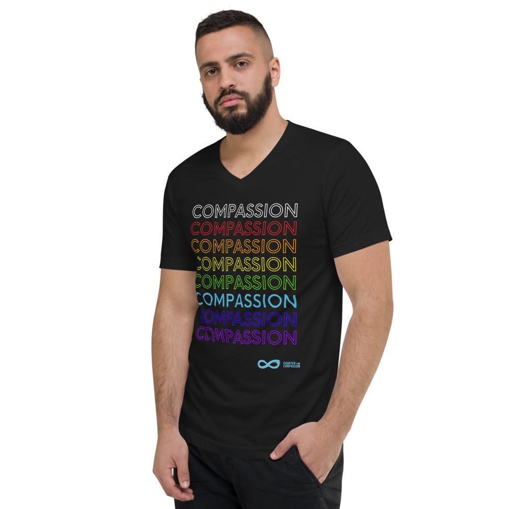 Compassion English - Unisex V-Neck - Rainbow White Print