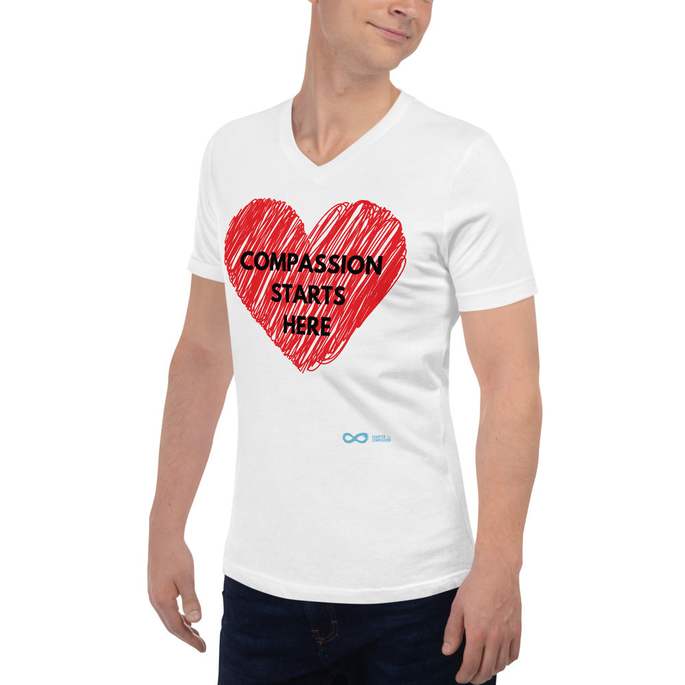 Compassion Starts Here - Unisex V-neck - Black Print