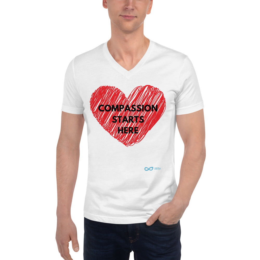 Compassion Starts Here - Unisex V-neck - Black Print