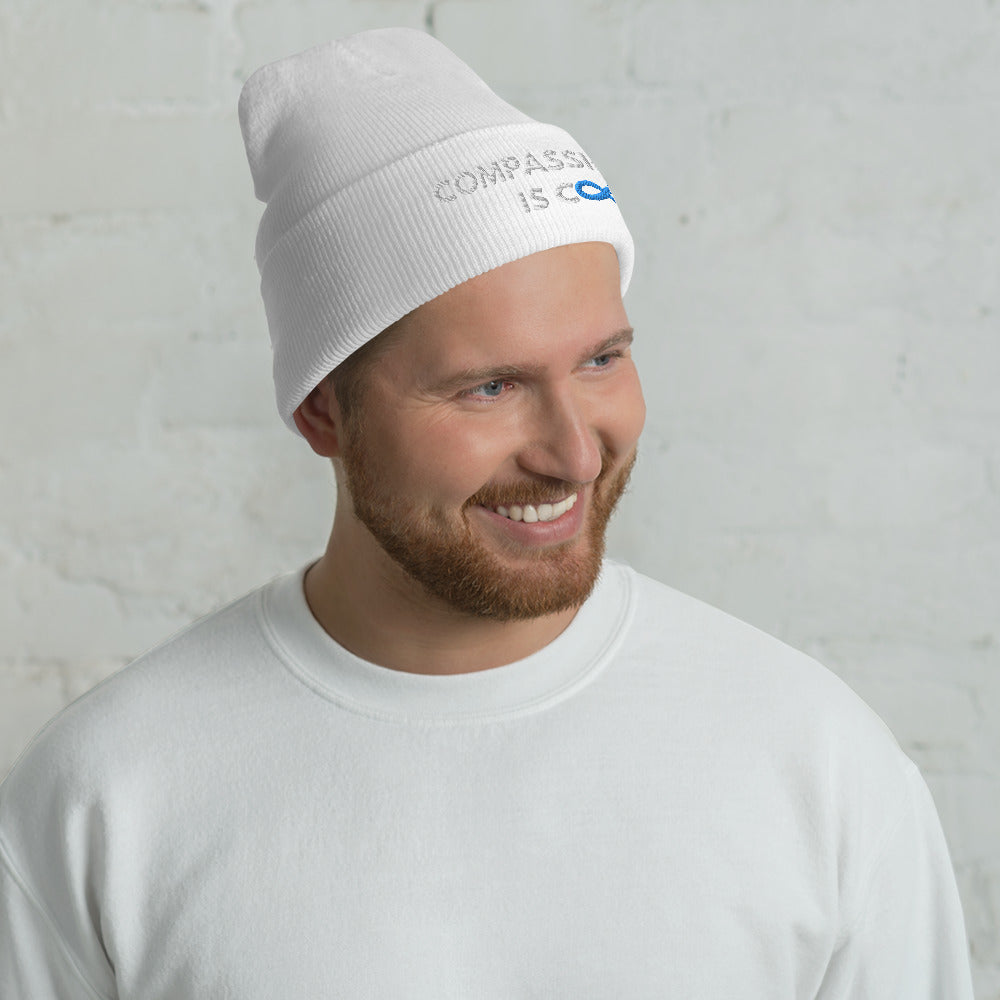 Compassion is Cool - Cuffed Beanie - White Thread