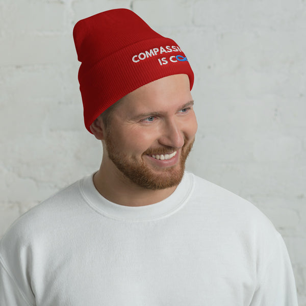 Compassion is Cool - Cuffed Beanie - White Thread