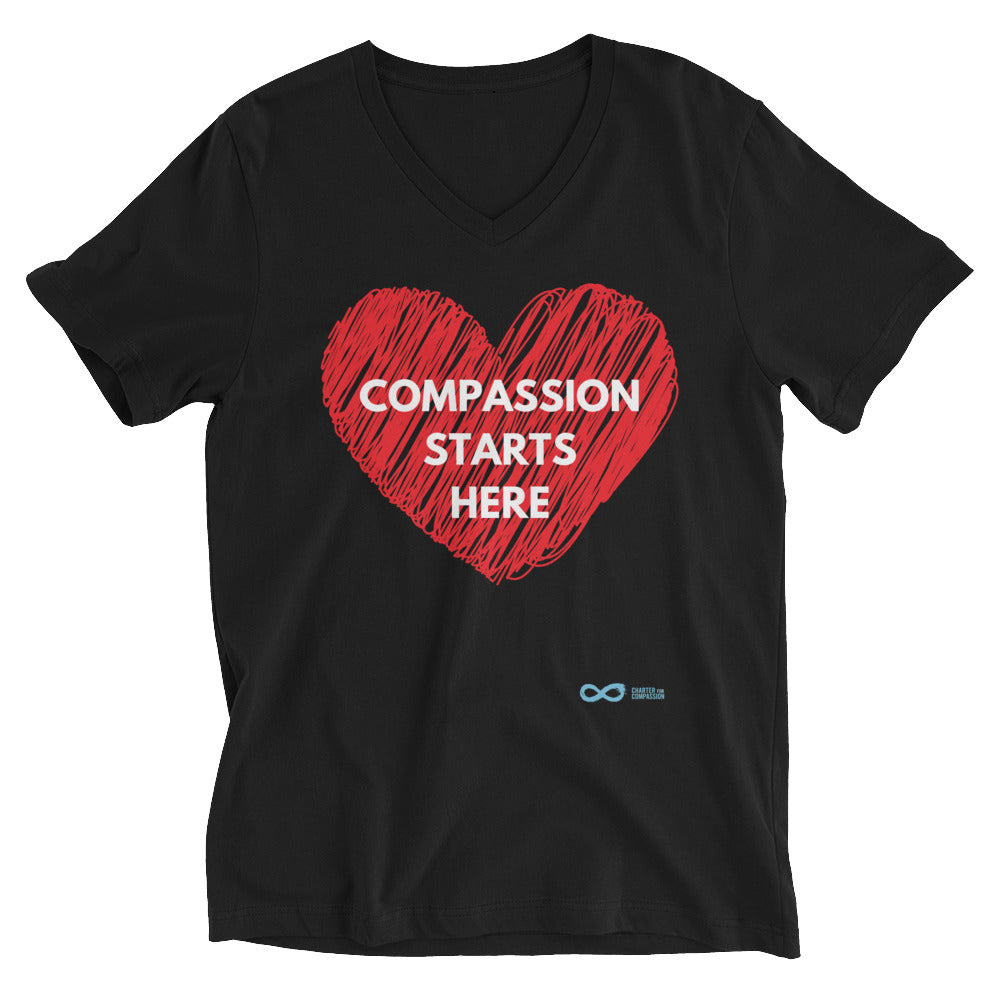Compassion Starts Here - Unisex V-neck - White Print