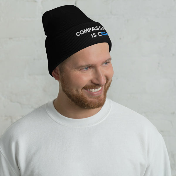 Compassion is Cool - Cuffed Beanie - White Thread