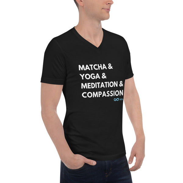 Matcha & Yoga & Meditation & Compassion - Unisex V-Neck - White Print