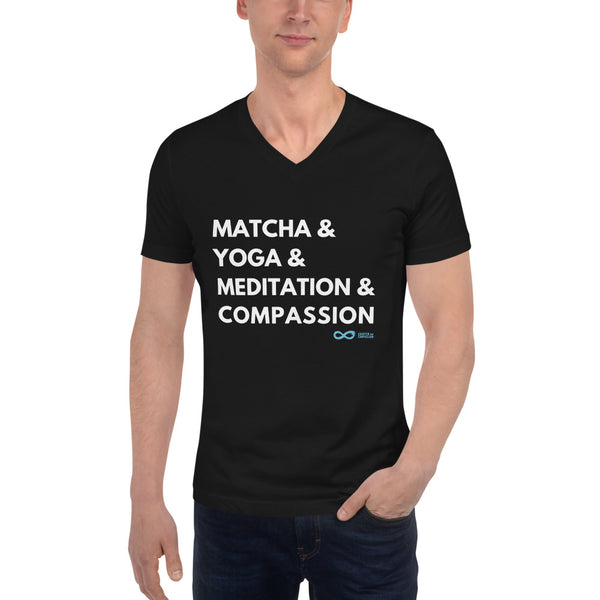 Matcha & Yoga & Meditation & Compassion - Unisex V-Neck - White Print